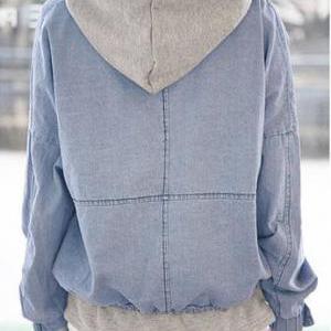Detachable Hooded Casual Jacket Denim, Two Pieces