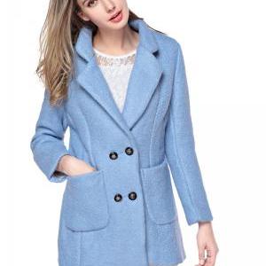 Women's Point Collar Blue Coat In..