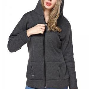 Women's Grey Coat With Hood C100807