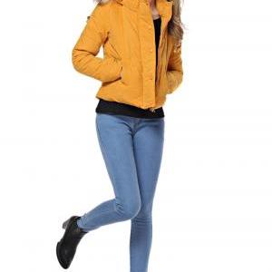 Women's Yellow Hooded Coat With Side..