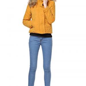 Women's Yellow Hooded Coat With Side..