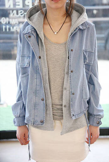 Detachable Hooded Casual Jacket Denim, Two Pieces