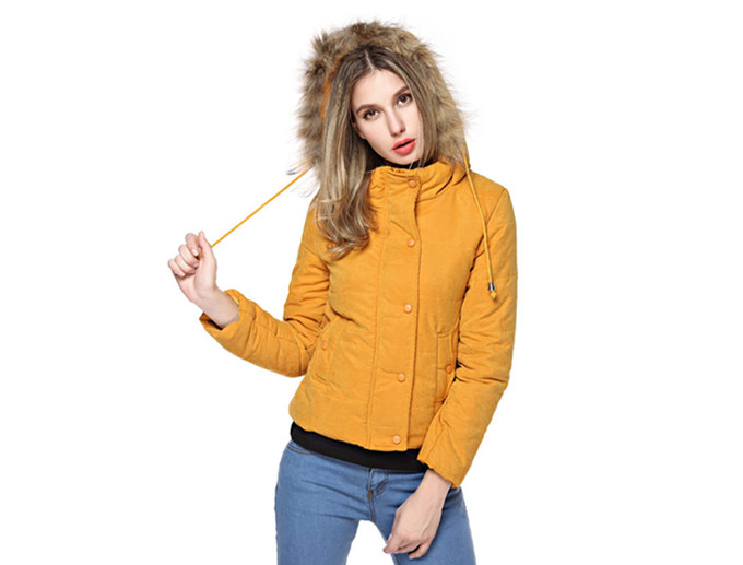 Women's Yellow Hooded Coat With Side Pockets C100809