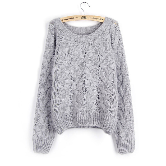 Women's Round Collar Long Sleeves Braid Pattern Sweater on Luulla