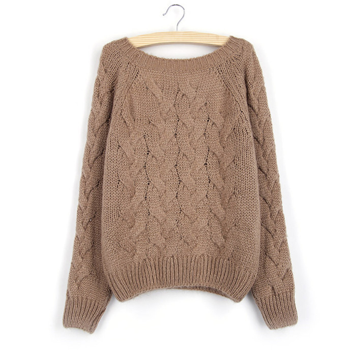 Women's Round Collar Long Sleeves Braid Pattern Sweater on Luulla